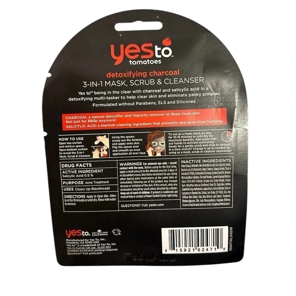 YesTo Pack of 5 Face Masks- Clay and charcoal - Acne Clearer